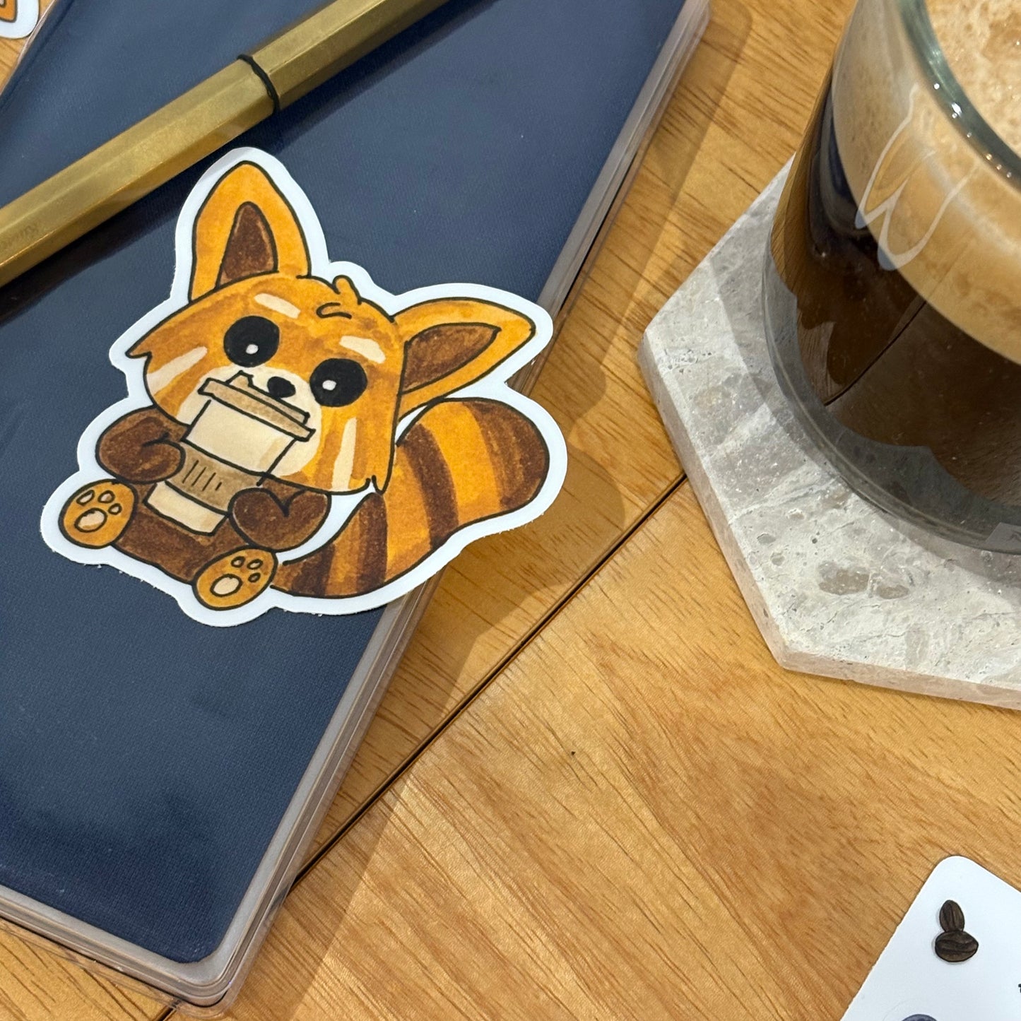 Red Panda with Coffee | Single Vinyl Sticker
