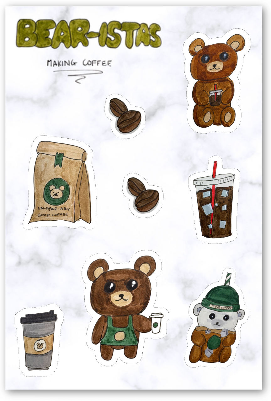 Bear-istas Making Coffee | Sticker Sheet