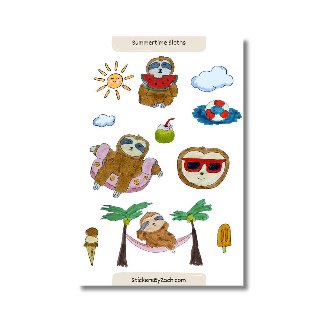 Summertime Sloths | Sticker Sheet