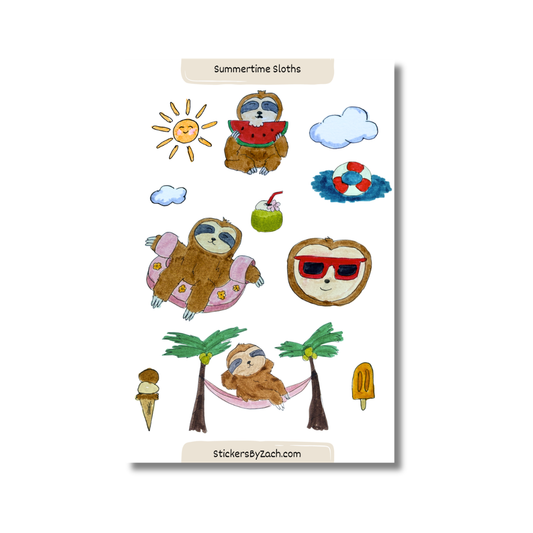 Summertime Sloths | Sticker Sheet