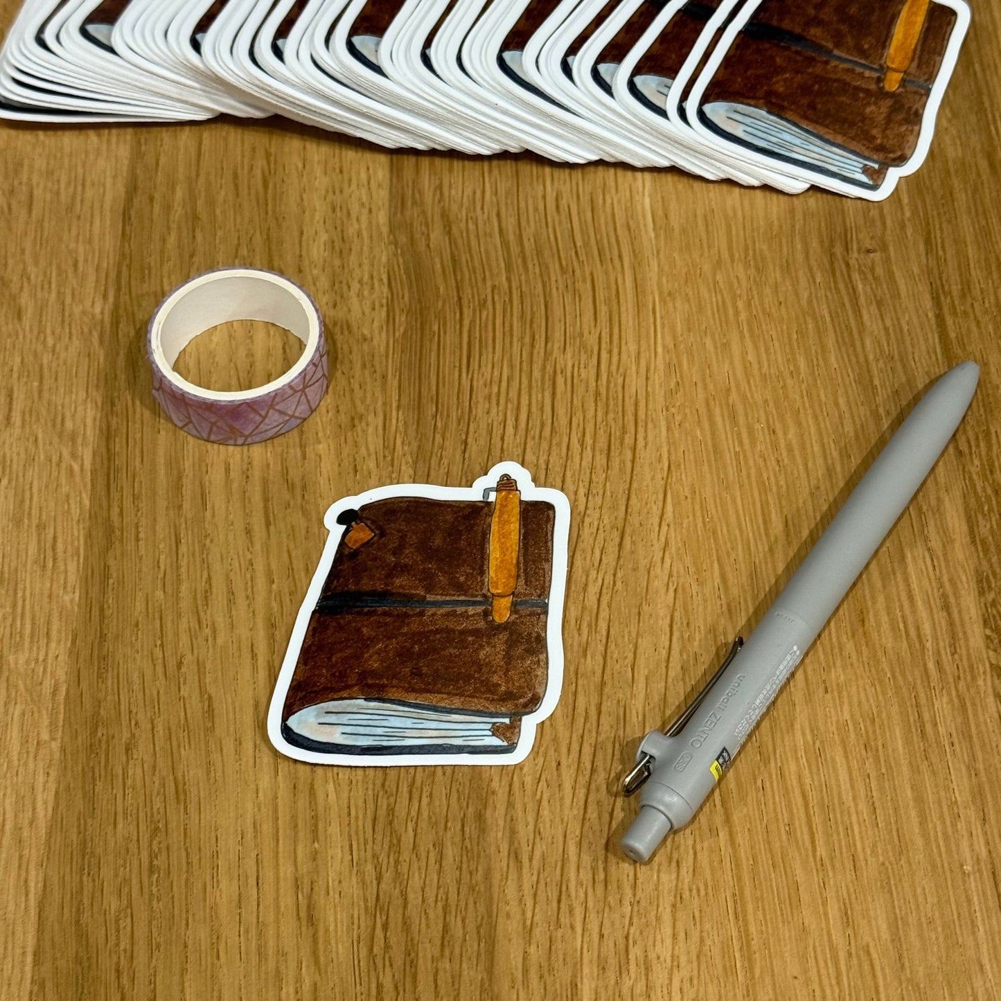 Leather Bound Journal & Brass Pen | Single Vinyl Sticker