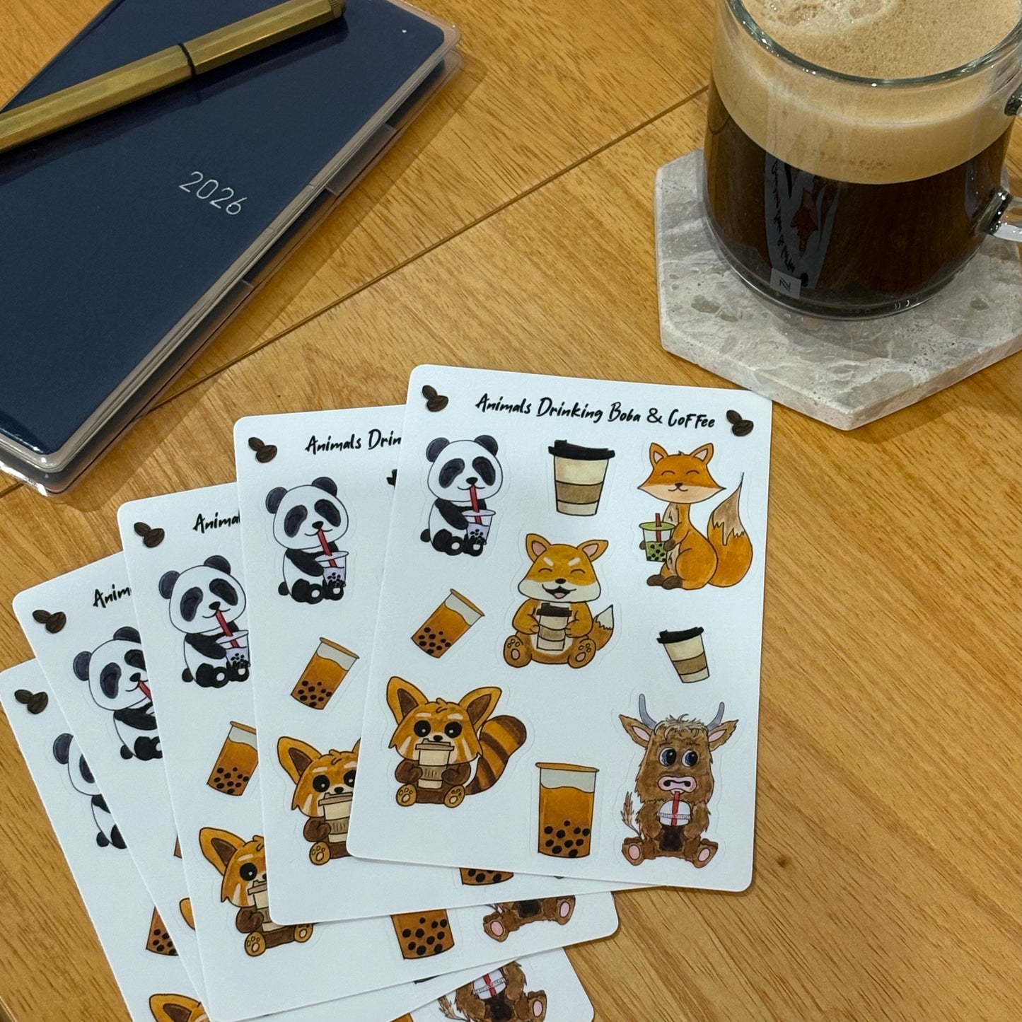 Animals Drinking Boba & Coffee Sheet