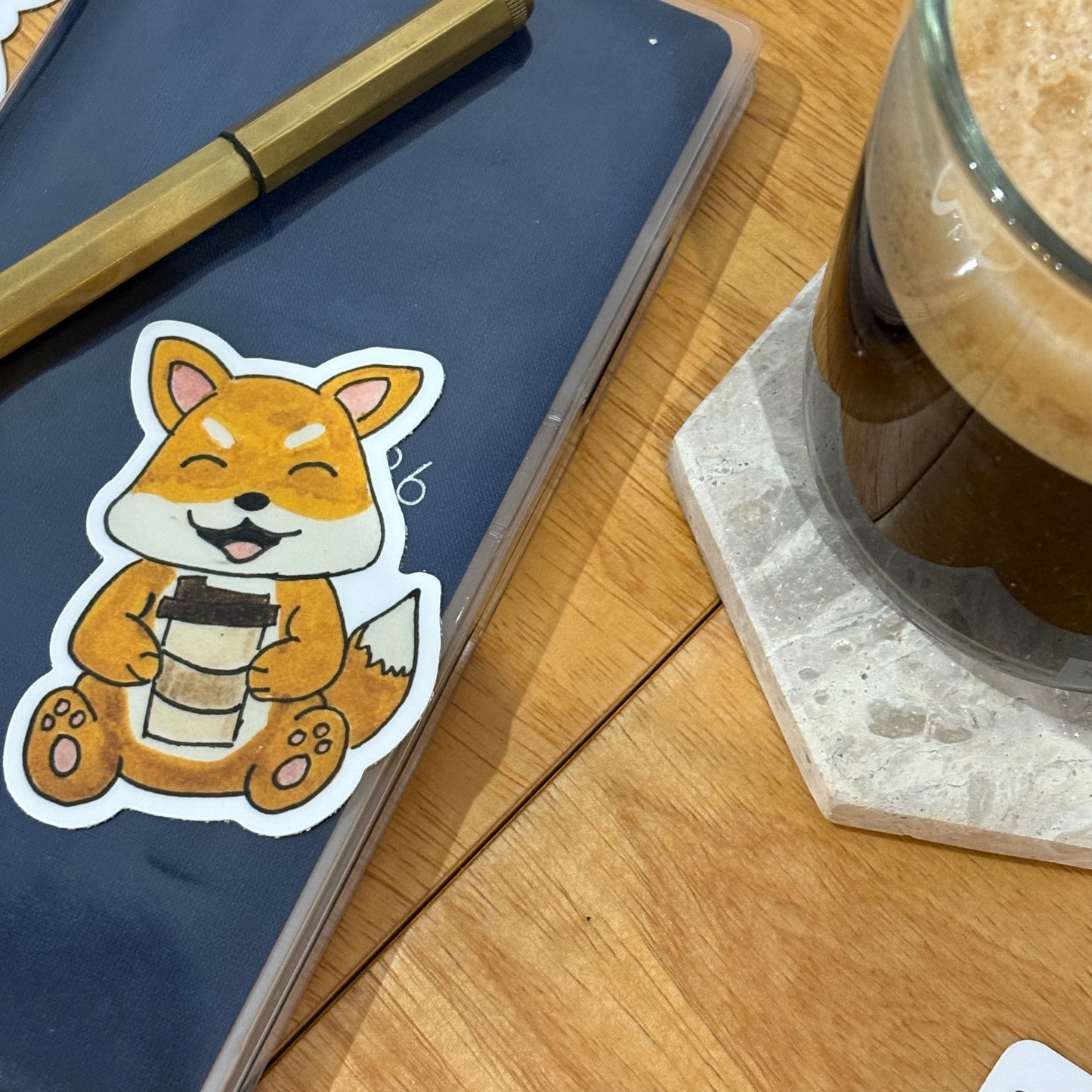 Shiba Inu with Coffee | Single Vinyl Sticker