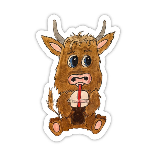 Highland Cow with Iced Coffee | Single Vinyl Sticker