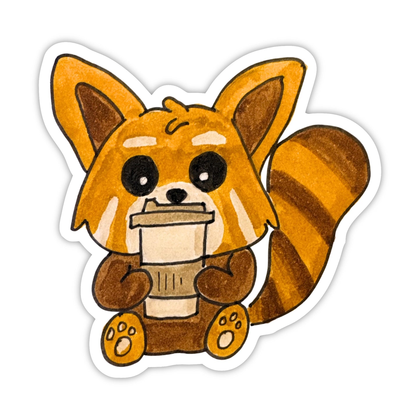 Red Panda with Coffee | Single Vinyl Sticker