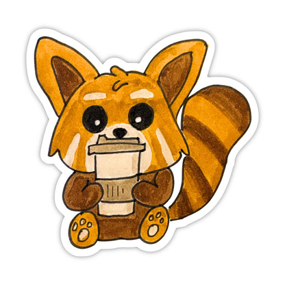 Red Panda with Coffee | Single Vinyl Sticker