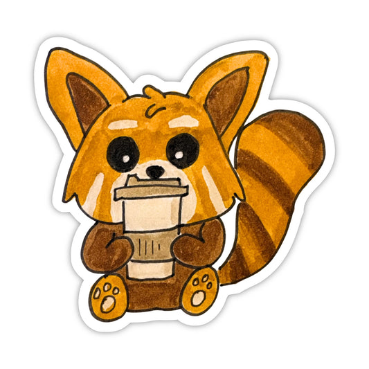 Red Panda with Coffee | Single Vinyl Sticker