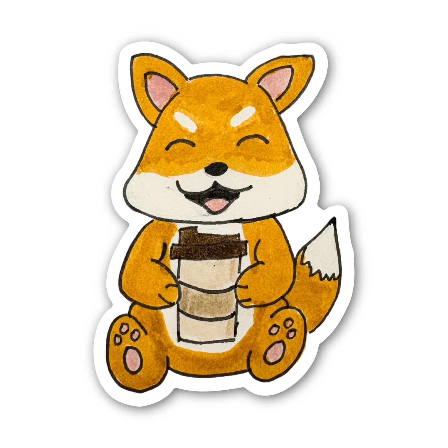 Shiba Inu with Coffee | Single Vinyl Sticker